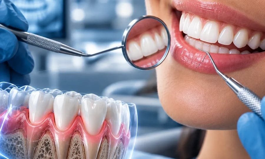 Exame periodontal com avaliação da gengiva